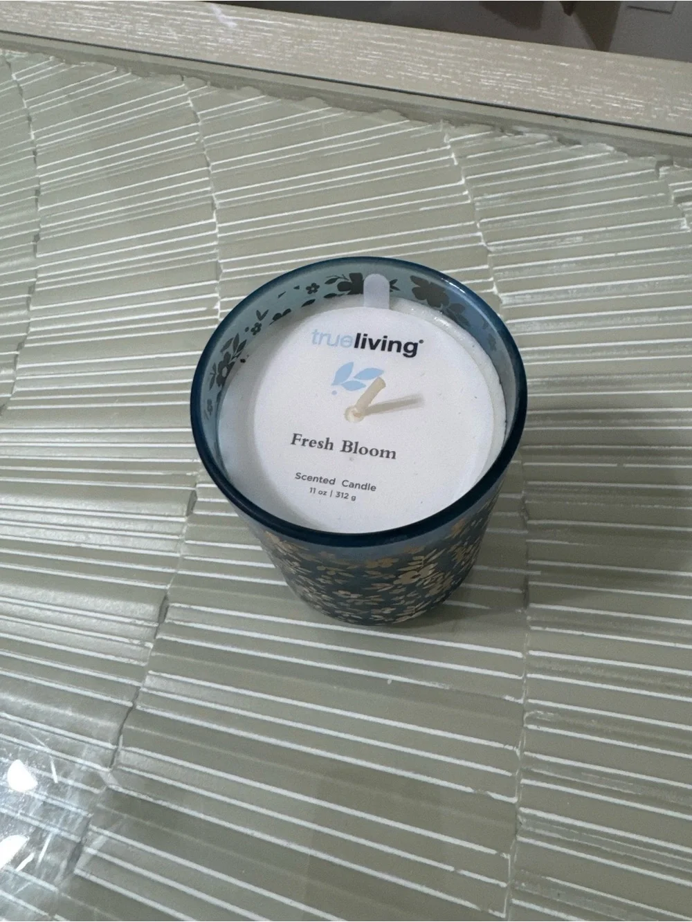 Fresh Bloom Scented Candle in Decorative Blue Glass